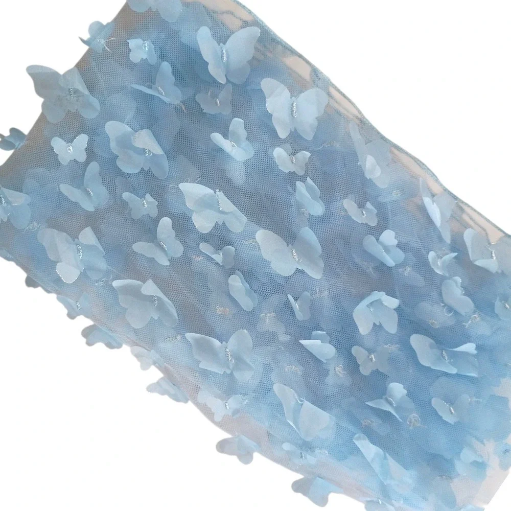 Light Blue 3D Butterfly Mesh Head Scarf Babushka Kerchief Fairycore‎ Accessory